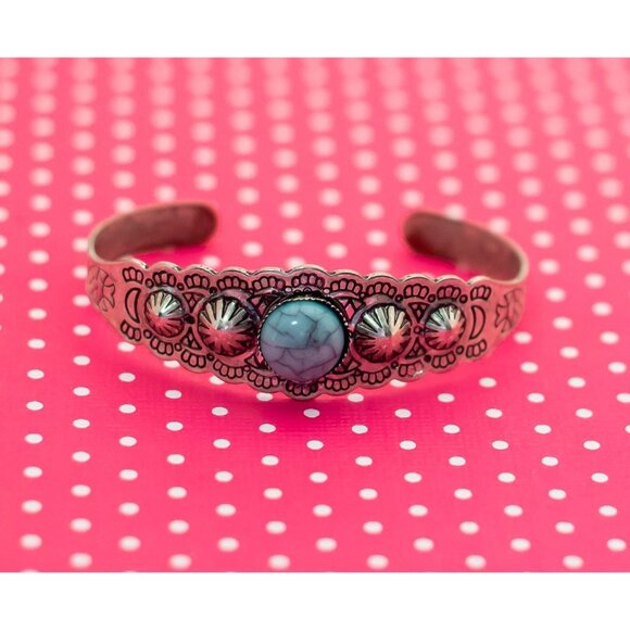 Vintage Blue Pearl Art Nouveau Cuff Bracelet 7 inch - P3 - Picture 1 of 3